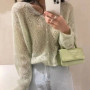 Cardigan Women V-neck Sexy Hollow Out Long Sleeve Single Breasted Sweet Solid Color Female Daily Thin Spring Autumn Breathable