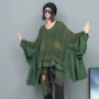 Spring Autumn Fried Dough Twists Knit Splice Ruffles Loose Bat Sleeve V-Neck Long Sleeve Pullover Sweater Women LX150