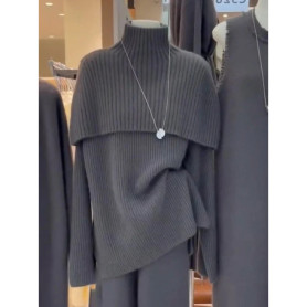 Women's High-Necked Cashmere Knitted Sweater Lazy Wind Leisure Style Autumn Winter Gray Wild Top Grade New