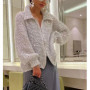 BWQ 2026 Autumn Winter Women Long Sleeves Knitted Cardigan Casual Comfortable Sequin V-Neck Sweater Coat Loose Female Outwear