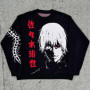 Hip Hop Knitted Men's Women's Sweater 2024 Harajuku Gothic Anime Pattern Jacquard Loose Tops Y2K Casual Streetwear Pullover