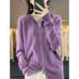 Autumn Winter 100 Merino Wool Sweater Cardigan Women's Hooded Zippers Raglan Sleeve Cashmere Knitwear Casual Chic Clothing Tops