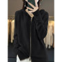 Autumn Winter 100 Merino Wool Sweater Cardigan Women's Hooded Zippers Raglan Sleeve Cashmere Knitwear Casual Chic Clothing Tops