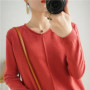 2023 Autumn/Winter Women's New Pullover Casual Solid 100 Cotton Knitted V-Neck Loose Sweater Fashion Soft Breathable Top