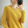 2023 Autumn/Winter Women's New Pullover Casual Solid 100 Cotton Knitted V-Neck Loose Sweater Fashion Soft Breathable Top