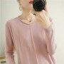 2023 Autumn/Winter Women's New Pullover Casual Solid 100 Cotton Knitted V-Neck Loose Sweater Fashion Soft Breathable Top