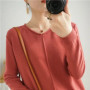2023 Autumn/Winter Women's New Pullover Casual Solid 100 Cotton Knitted V-Neck Loose Sweater Fashion Soft Breathable Top