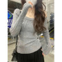 Casual Off shoulder Rib Knit Sweater Pull Women Long sleeve Top Basic Tees White Slim Pullovers Lady Sexy One Shoulder New