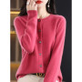 2024 New Chic Women's Basic O-neck Cardigan 100 Merino Wool Sweater Soft Grace Knitwear CoatSpring Autumn Female Clothes Tops