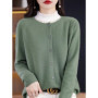 2024 New Chic Women's Basic O-neck Cardigan 100 Merino Wool Sweater Soft Grace Knitwear CoatSpring Autumn Female Clothes Tops