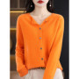 2024 New Chic Women's Basic O-neck Cardigan 100 Merino Wool Sweater Soft Grace Knitwear CoatSpring Autumn Female Clothes Tops