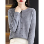 2024 New Chic Women's Basic O-neck Cardigan 100 Merino Wool Sweater Soft Grace Knitwear CoatSpring Autumn Female Clothes Tops
