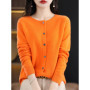 2024 New Chic Women's Basic O-neck Cardigan 100 Merino Wool Sweater Soft Grace Knitwear CoatSpring Autumn Female Clothes Tops