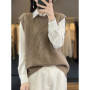 Autumn Winter New Women's 100 Merino Wool Knitwear Vest Pulllover Swearter Round Neck Versatile Cashmere Basic Sweater