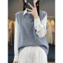 Autumn Winter New Women's 100 Merino Wool Knitwear Vest Pulllover Swearter Round Neck Versatile Cashmere Basic Sweater