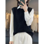 Autumn Winter New Women's 100 Merino Wool Knitwear Vest Pulllover Swearter Round Neck Versatile Cashmere Basic Sweater