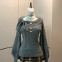 Women Sweet Hot Girl Bow Off-Shoulder Sweater Autumn Winter Elegant Sexy Fashion Knitted Tops Casual Y2k Knitwear Pullover New