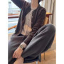 Fake two 100 pure cashmere sweater cardigan dark grey high-grade wool knit coat top