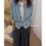 Fake two 100 pure cashmere sweater cardigan dark grey high-grade wool knit coat top