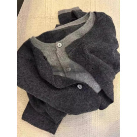 Fake two 100 pure cashmere sweater cardigan dark grey high-grade wool knit coat top