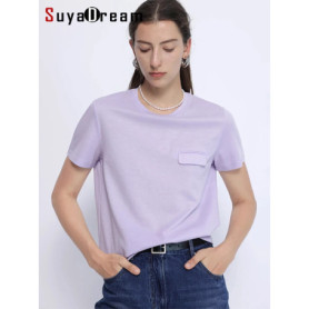 SuyaDrea, Woman Summer New Tee, Silk Acetate Blend, Crew Neck, Short Sleeved, Solid Cosy T Shirt, Candy Colors Top