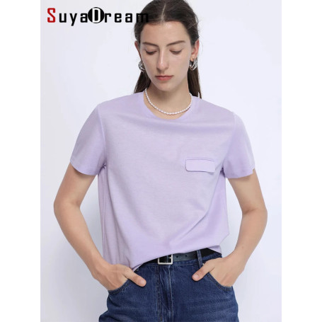 SuyaDrea, Woman Summer New Tee, Silk Acetate Blend, Crew Neck, Short Sleeved, Solid Cosy T Shirt, Candy Colors Top
