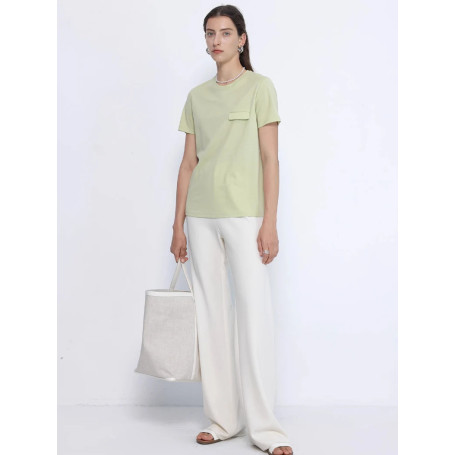 SuyaDrea, Woman Summer New Tee, Silk Acetate Blend, Crew Neck, Short Sleeved, Solid Cosy T Shirt, Candy Colors Top