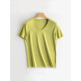 SuyaDream Women Solid T shirts, Silk Cotton Blend, O Neck, Short Sleeved Solid Tee,2025 Summer Candy Colors Basic Cozy Top Green