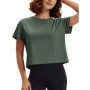 TACVASEN Women's Breathable Cropped Workout Tops Loose Fit Short Sleeve Boxy Crop Top rts Back Pleat Athletic Running T-Shirts