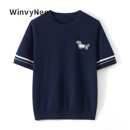 WinvyNee Spring Summer Women‘s 100 Cotton T Shirts Short Sleeve Top Y2k O Neck Dog Casual Pullover Basic Clothing Top ZA1523014