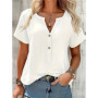 Women's Short Sleeve Blouse V-Neck Half Button Loose-Fit Casual Top Shirts