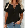 Women's Short Sleeve Blouse V-Neck Half Button Loose-Fit Casual Top Shirts
