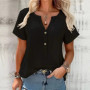 Women's Short Sleeve Blouse V-Neck Half Button Loose-Fit Casual Top Shirts