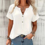 Women's Short Sleeve Blouse V-Neck Half Button Loose-Fit Casual Top Shirts