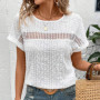 Summer Women Casual T-shirts O Neck Short Sleeve Tee Tops Female Elegant Hollow Out Design Loose Shirts For Women