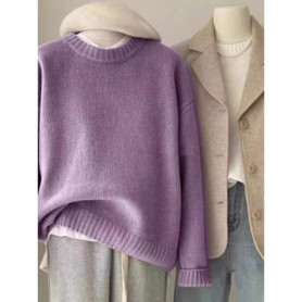 Soft waxy round neck 100 pure cashmere sweater women's loose sweater autumn and winter short base sweater