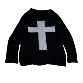 90s Goth Harajuku Y2k Cross Sweaters Streetwear Clothing Women Winter Pullover Knit Long Sleeve Hip Hop Loose Retro Jumper Coat