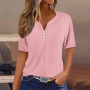Women Casual T Shirt V Neck Short Sleeve Button Loose Tee Tops Summer Basic T-Shirts For Women Elegant Pullover