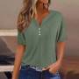 Women Casual T Shirt V Neck Short Sleeve Button Loose Tee Tops Summer Basic T-Shirts For Women Elegant Pullover