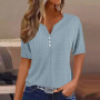Women Casual T Shirt V Neck Short Sleeve Button Loose Tee Tops Summer Basic T-Shirts For Women Elegant Pullover