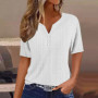 Women Casual T Shirt V Neck Short Sleeve Button Loose Tee Tops Summer Basic T-Shirts For Women Elegant Pullover