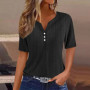 Women Casual T Shirt V Neck Short Sleeve Button Loose Tee Tops Summer Basic T-Shirts For Women Elegant Pullover