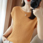 Spring Summer T-shirt Women Short Sleeves Slim Striped Innerwear Slash Neck Fashion Korean Loose Knitted T-shirt Sweater 2025