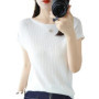 Spring Summer T-shirt Women Short Sleeves Slim Striped Innerwear Slash Neck Fashion Korean Loose Knitted T-shirt Sweater 2025