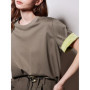 TOYOUTH Women Short Sleeve T-shirt 2025 Spring New Chinese Style Silk Satin Round Neck Pullover Tops