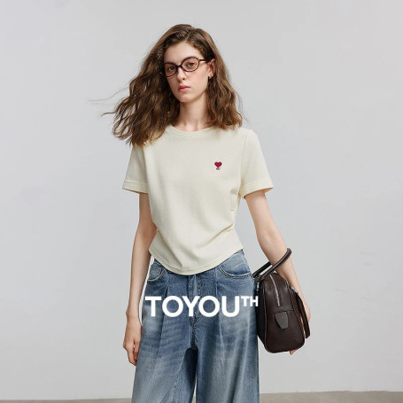 TOYOUTH Women Short Sleeve T shirt 2025 Summer New Casual Tops 8521051