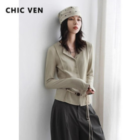 CHIC VEN Women Cardigan Casual New Small Lapel Long Sleeved T-shirt Slim Female Knitted Sweaters Sports Spring Autumn 2025