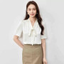 SENTUBILA Chiffon Women Blouse 2026 Short Sleeve Lace-up Neck Elegant Office Lady Commuting Shirt Female Clothing 152V58359