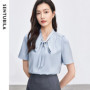 SENTUBILA Chiffon Women Blouse 2026 Short Sleeve Lace-up Neck Elegant Office Lady Commuting Shirt Female Clothing 152V58359