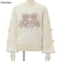 Sweet Lolita Cartoon Plush Bear Bunny Knitted Pullovers Women Harajuku Bow Pearl Ribbon Sweaters Japanese Girls Knitwear Tops